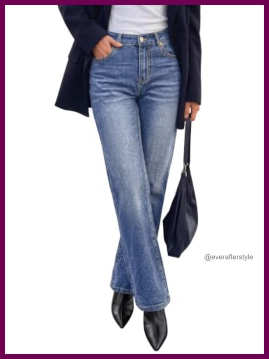 Denim - High Waisted Straight Leg Stretchy Denim Jeans for Women